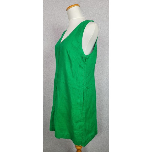 J Crew Maxine V-neck‎ Shift Dress Green Linen BR470 Sz M - Picture 5 of 12